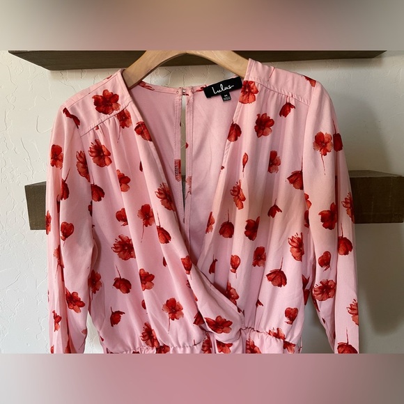 Lulu’s| Delvy Blush Pink Floral Print Surplice Romper, Barbiecore Style••• - Picture 6 of 16